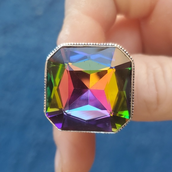 New Amazing Mystic Topaz 925 Silver Statement Ring. - Picture 3 of 16